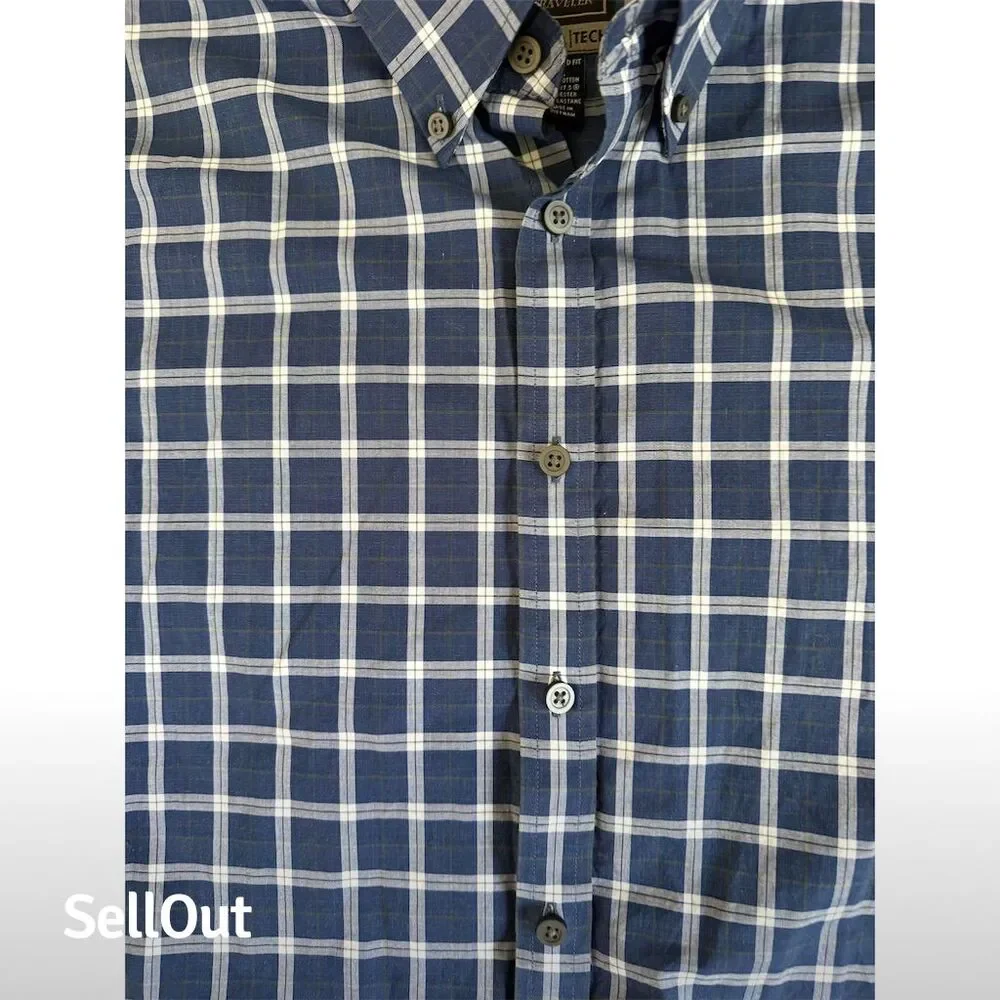 Jos. A. Bank Men's XL Navy plaid Button-Down Shirt Long Sleeve Travel Tech